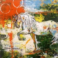 Shan Amrohvi, 08 x 08 inch, Oil on Canvas, Horse Painting, AC-SA-081